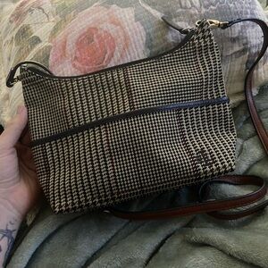 Ralph Lauren Black and Tan Houndstooth Crossbody Bag